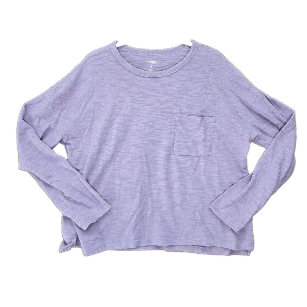 Sonoma Goods for Life Womens XL Light Purple Long Sleeve Pocket Blouse Shirt